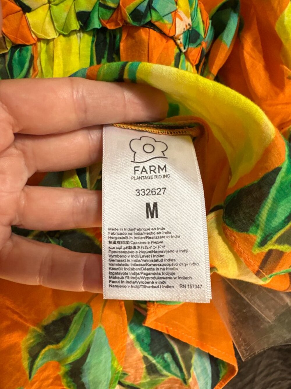 FARM Rio Orange Pear Lemon Fruit Print Smocked Off-Shoulder Puff Sleeve Blouse M - Picture 7 of 9